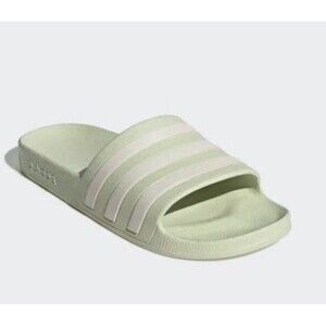 Women ADIDAS ADILETTE AQUA SLIDES Linen Green / Zero Metalic GX4278 {Mint Green}